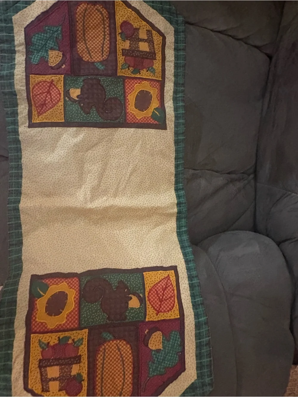Autumn Quilt Table Runner with Sunflower & Pumpkin Motifs